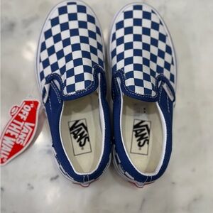 Vans Classic Slip-On Checkerboard Sneakers Youth Size 13 Blue/White NWT